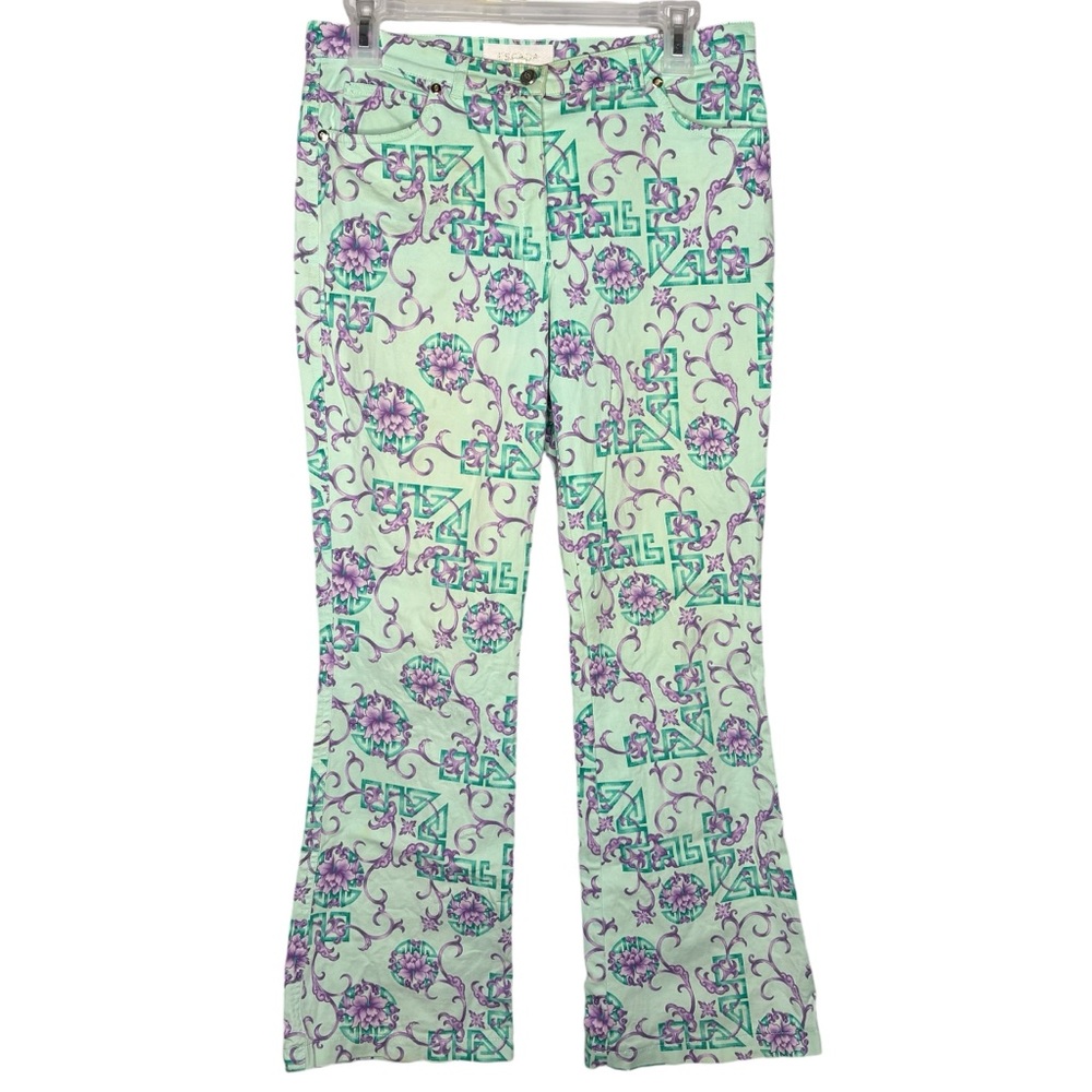 Escada vintage printed flare leg pants mint green purple pattern size 36 / US 6